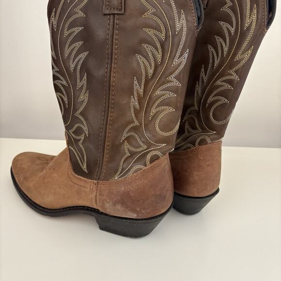 Laredo Women's Size 7 Lea Vamp Fox Brown Leather Cowboy Cowgirl Boots - Picture 3 of 5